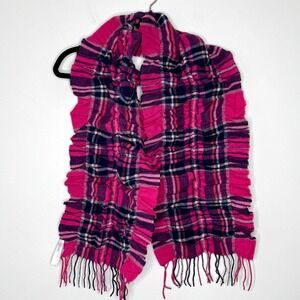 Talbots Cashmere Scarf Plaid‎ Pink/Blue Scrunchy/Ruched